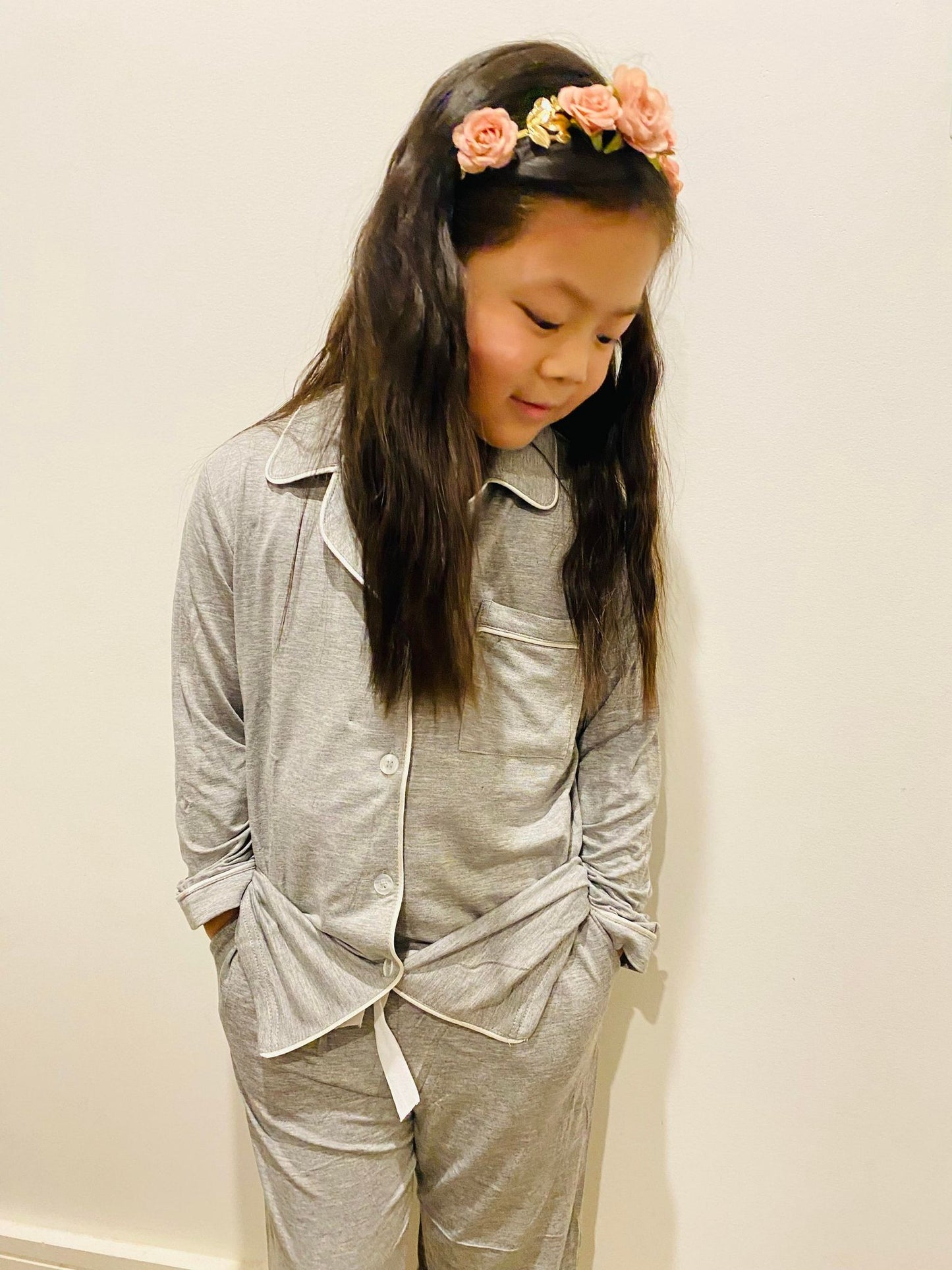 Siesta Grey Bamboo Long Set - Kids