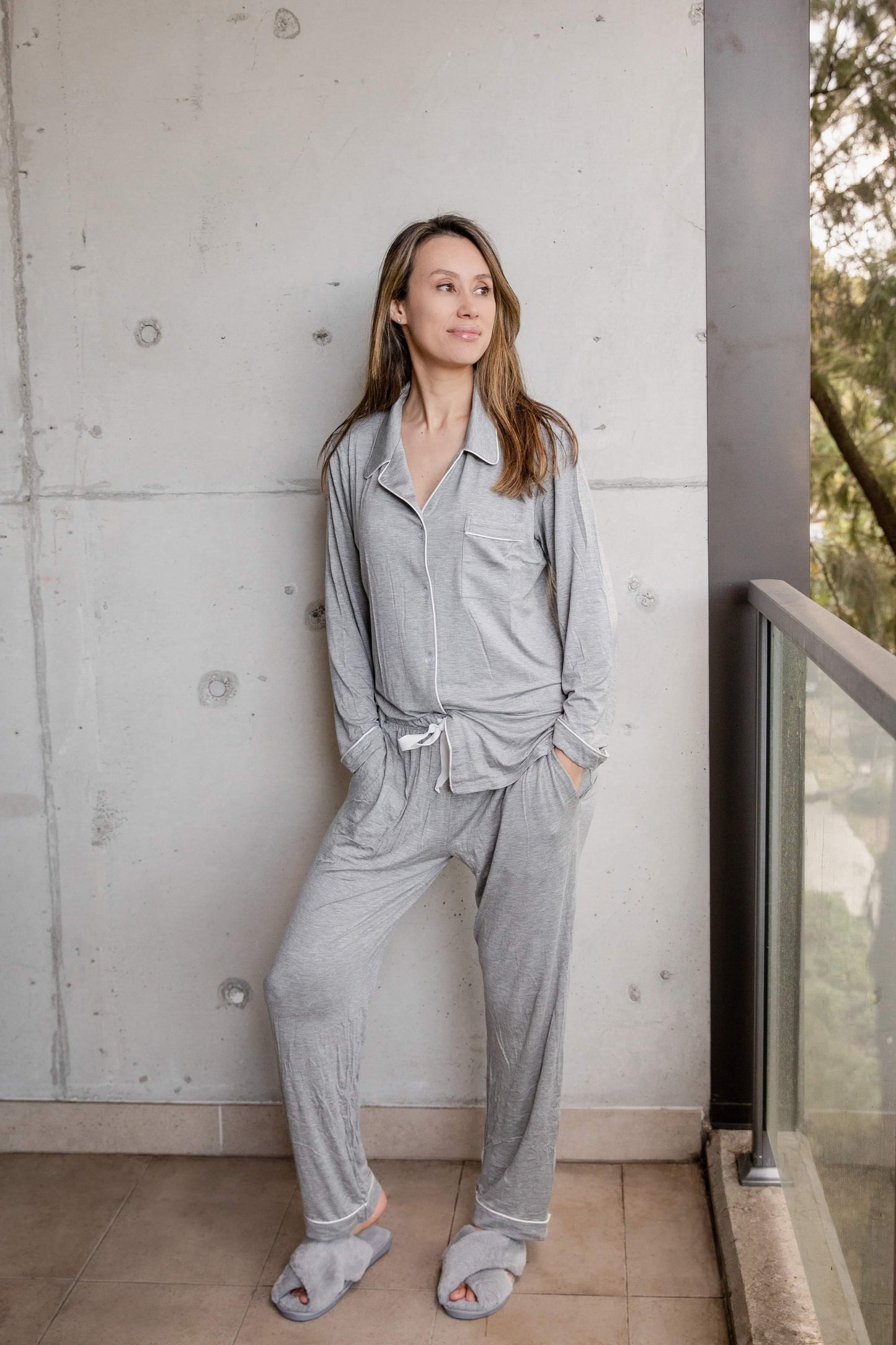 Siesta Grey Bamboo Long Set - Women's