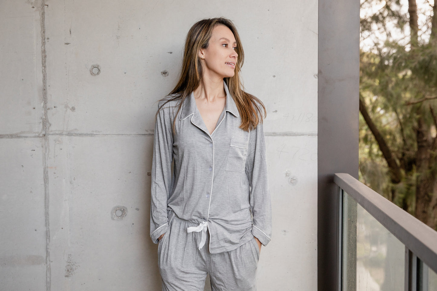 Siesta Grey Bamboo Long Set - Women's